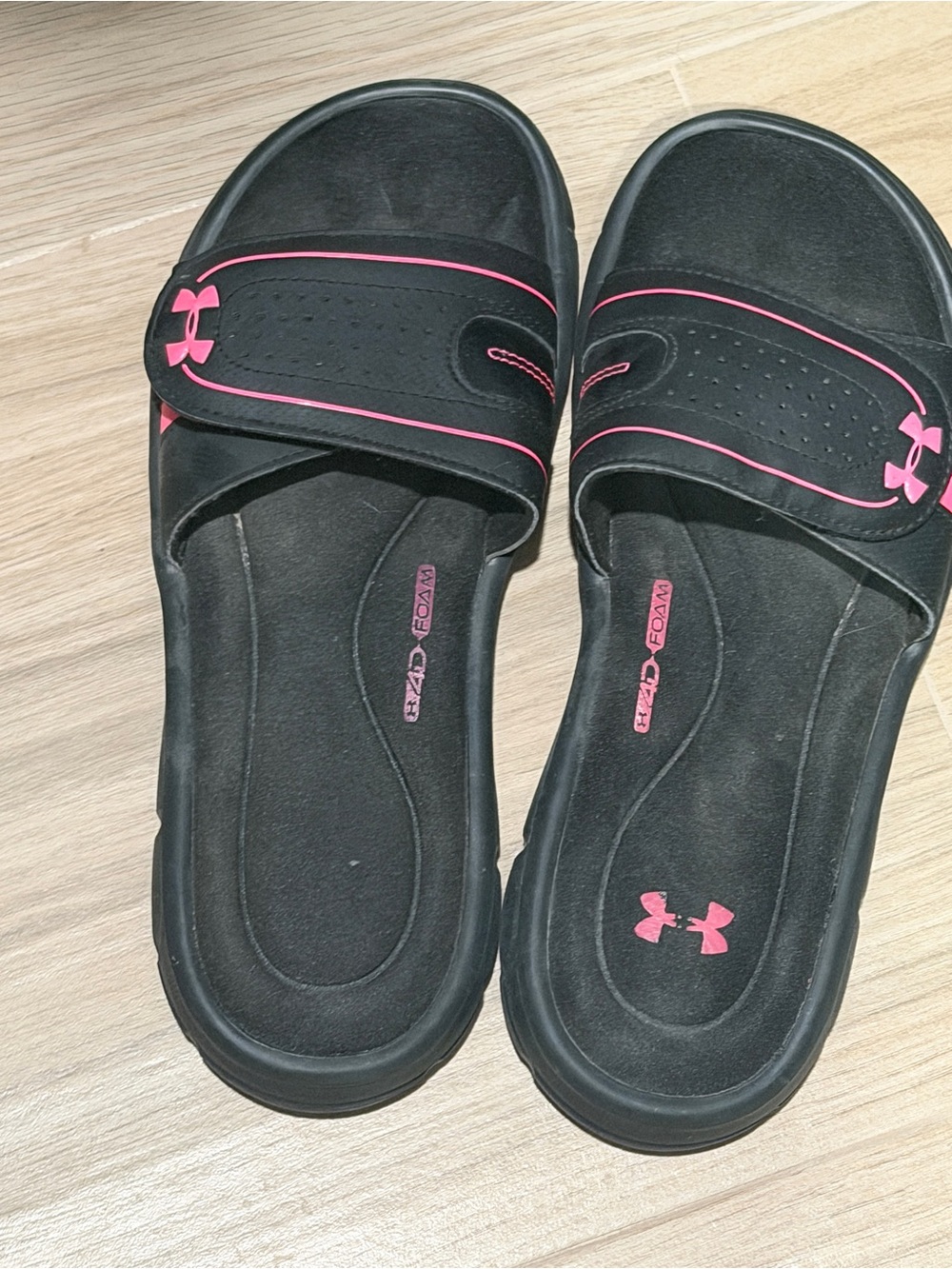 Under Armour Black Slide Sandals with Pink Accents - Women size 10